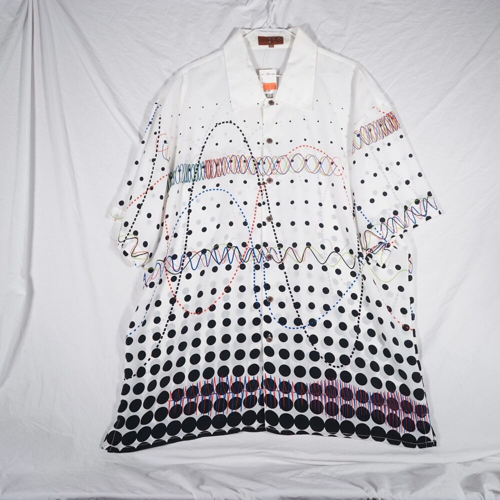 Vintage Prestige Button Up Shirt 3XL Polka Dot Psychedelic Pattern White Black
